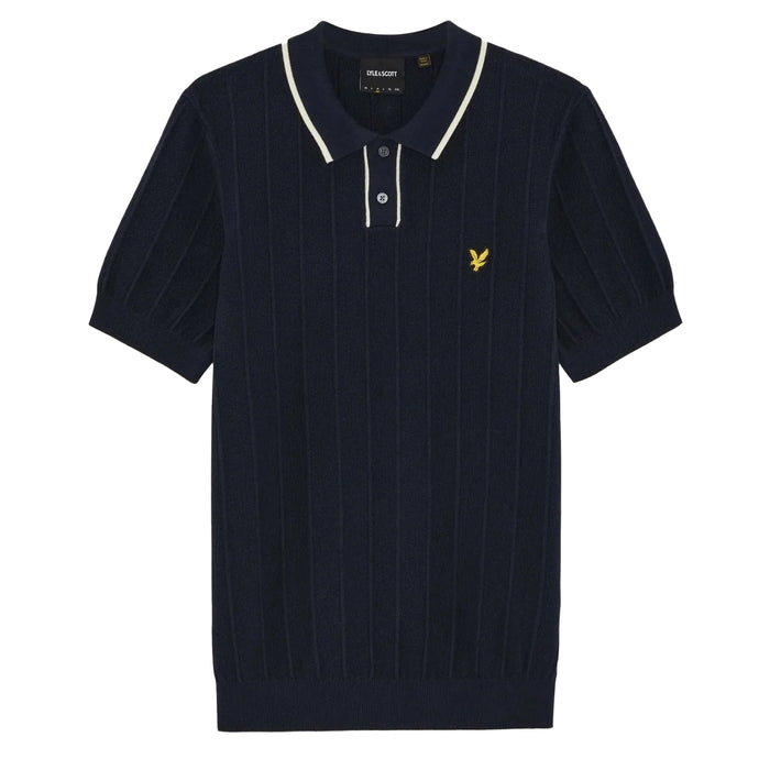 Lyle & Scott Pique Tipped Knitted Polo Shirt Dark Navy