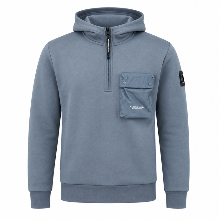 Marshall Artist Centro 1/4 Zip Hooded Sweatshirt Storm Grey