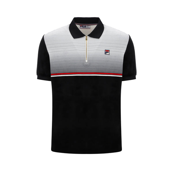 Fila Paco Zip Stripe Velour Polo Shirt Black/Gardenia/Red