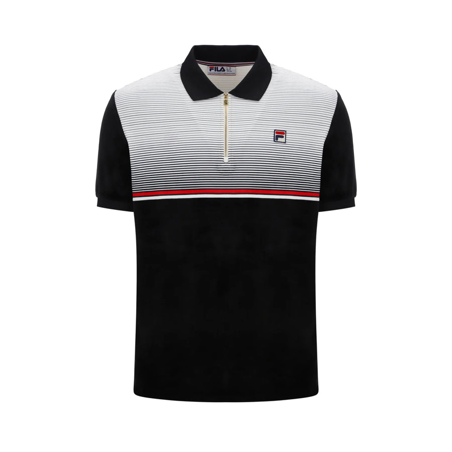 Fila Paco Zip Stripe Velour Polo Shirt Black/Gardenia/Red