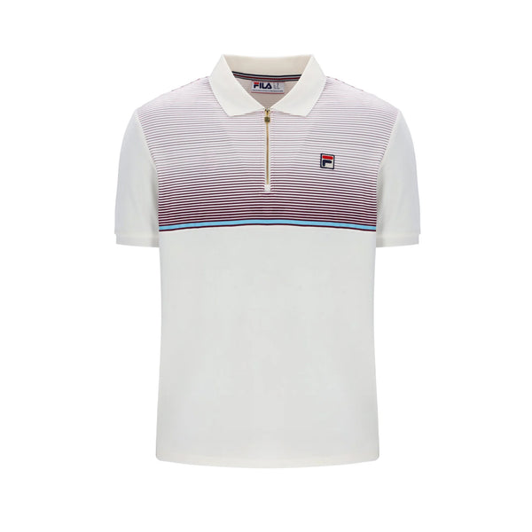 Fila Paco Zip Stripe Velour Polo Shirt Gardenia/Fig/Milky Blue