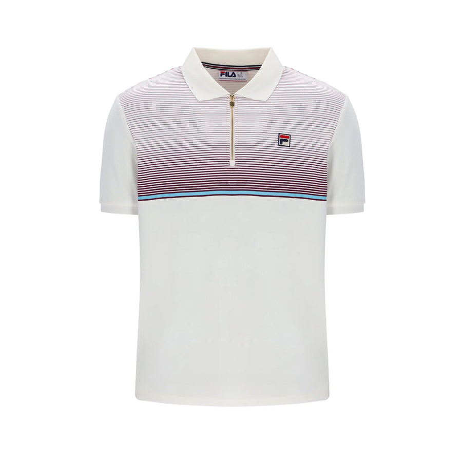 Fila Paco Zip Stripe Velour Polo Shirt Gardenia/Fig/Milky Blue