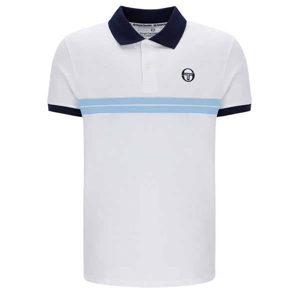Sergio Tacchini Supermac Polo Shirt - White/Maritime Blue-SPIRALSEVEN DESIGNER MENSWEAR UK