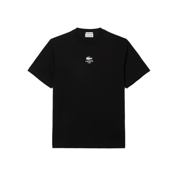 Lacoste Signature Small Crocodile Print Cotton T-Shirt Black