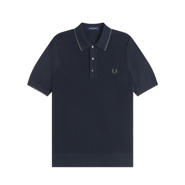 Fred Perry Pique Stitch Knitted Polo Shirt Navy