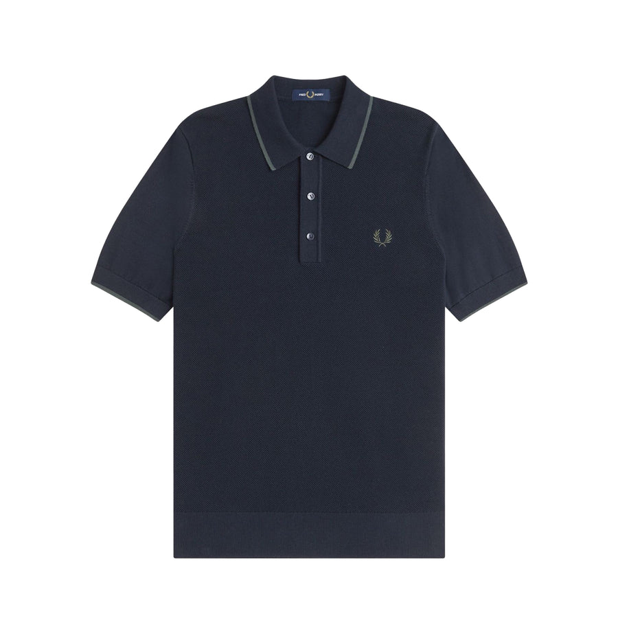 Fred Perry Pique Stitch Knitted Polo Shirt Navy