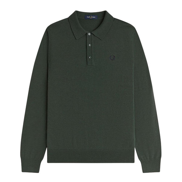 Fred Perry Classic Knitted Long Sleeve Polo Shirt Court Green