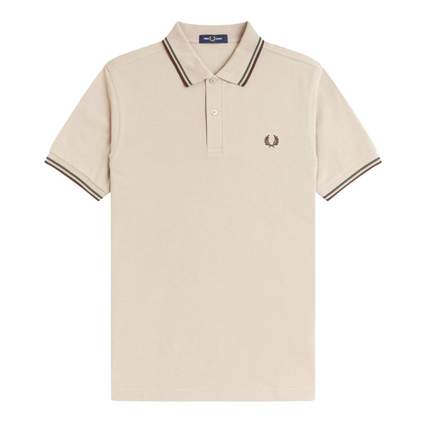 Fred Perry Twin Tipped Polo Shirt Warm Oat/Court Green/Burnt Tobacco