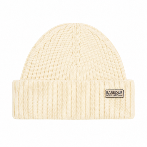 Barbour International Dufton Fisherman Beanie Hat Chalk