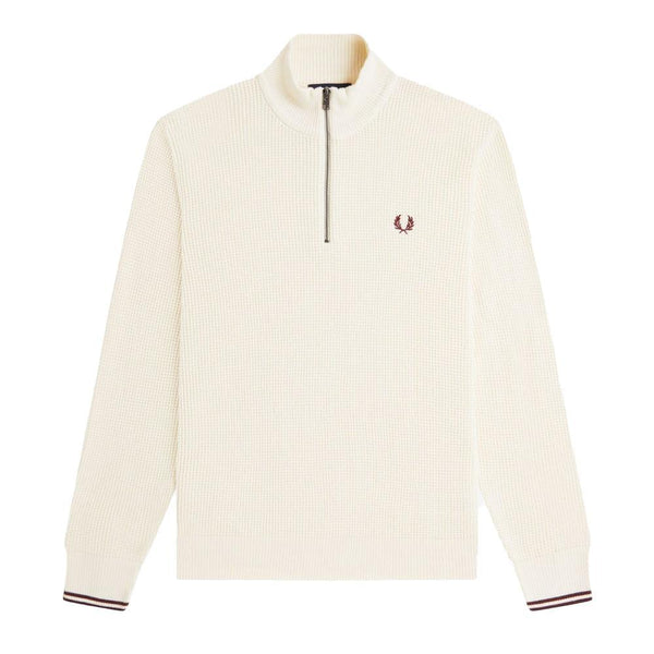 Fred Perry Waffle Stitch Half Zip Jumper Sweat Ecru