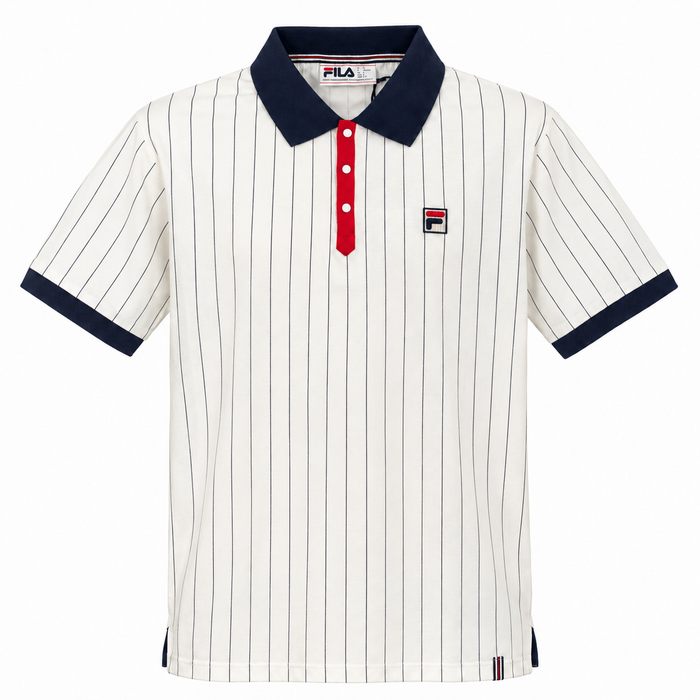 Fila BB1 Classic Striped Polo Shirt White/Navy/Fila Red