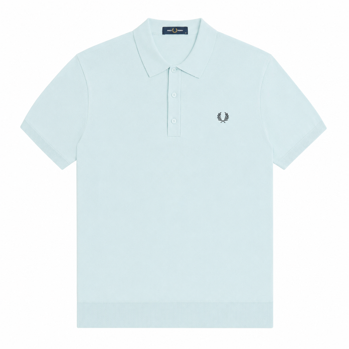 Fred Perry Cotton Knitted Polo Shirt Light Ice
