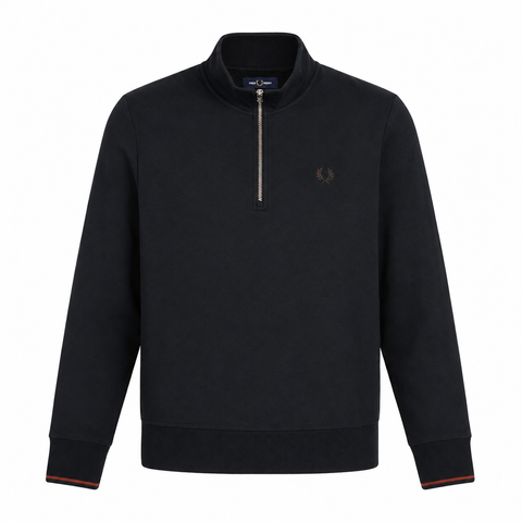 Fred Perry Half Zip Sweatshirt Navy/Brandy/Rich Brown