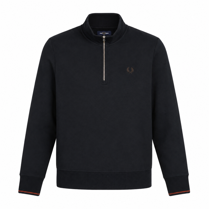 Fred Perry Half Zip Sweatshirt Navy/Brandy/Rich Brown