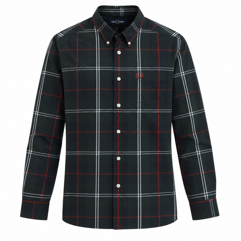 Fred Perry Poplin Tartan Shirt Night Green