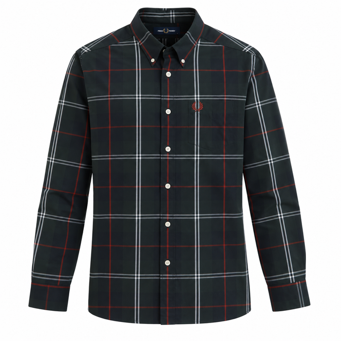 Fred Perry Poplin Tartan Shirt Night Green