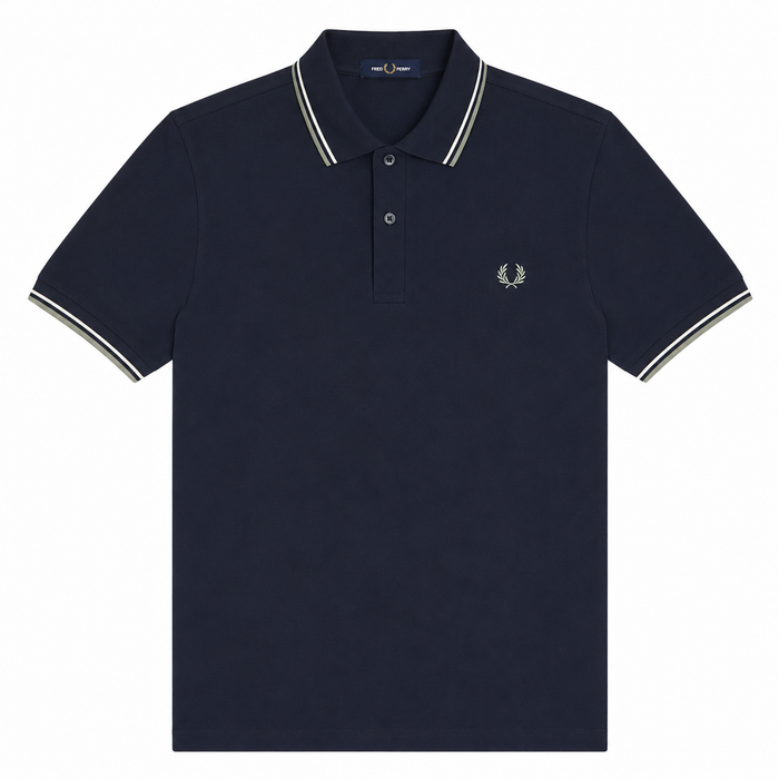 Fred Perry Twin Tipped Polo Shirt Dark Airforce/Ecru/Seagrass