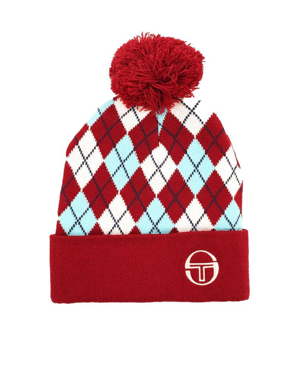 Sergio Tacchini Hamilton Jacquard Argyle Bobble Beanie Hat Rhubarb/Gardenia
