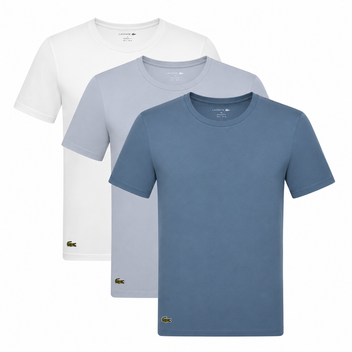 Lacoste 3 Pack Lounge Cotton T-Shirts White/Phoenix Blue/Abyss