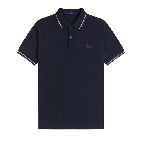 Fred Perry Twin Tipped Polo Shirt Navy/Warm Oat/ Burnt Tobacco