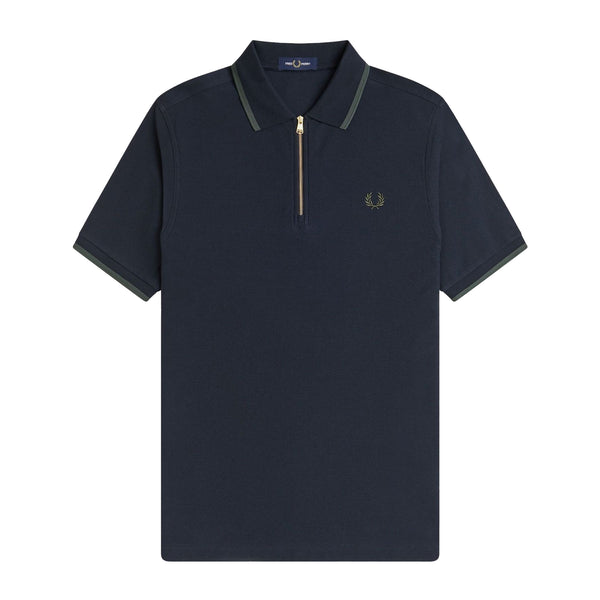 Fred Perry Crepe Pique Zip Neck Polo Shirt Navy