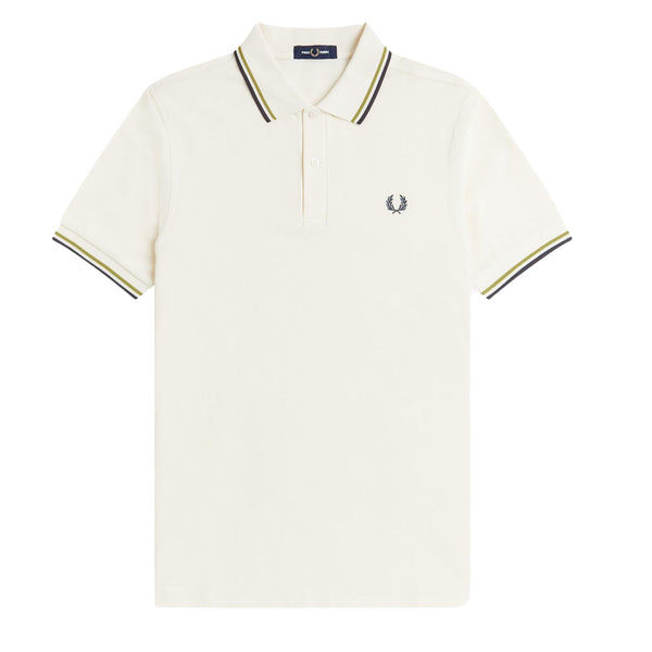 Fred Perry Twin Tipped Polo Shirt Ecru/Tennis Ball Yellow/Anchor Grey