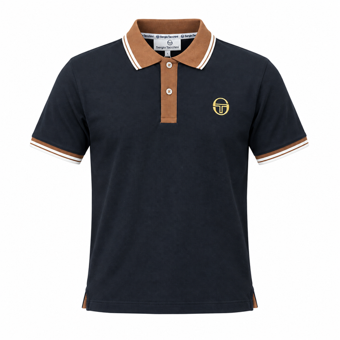 Sergio Tacchini 020 Contrast Tipped Polo Shirt Black/Potting Soil/Gardenia