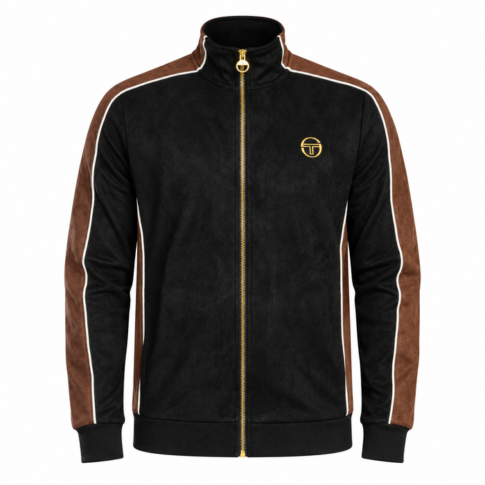 Sergio Tacchini Contrasto Suede Track Top Jacket Black/Potting Soil/Gardenia