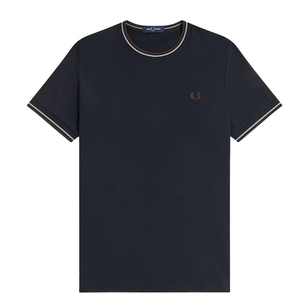 Fred Perry Twin Tipped T-Shirt Navy/Warm Oat/Burnt Tobacco