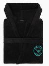 Emporio Armani Lounge Woven Logo Hooded Bathrobe - Black