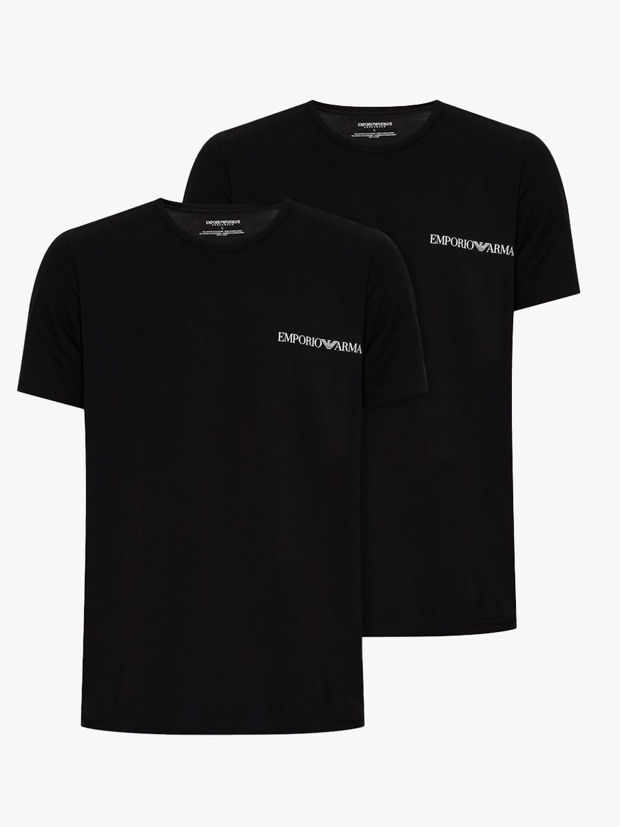 Emporio Armani Lounge 2 Pack Stretch Cotton T-Shirt - Black/Black
