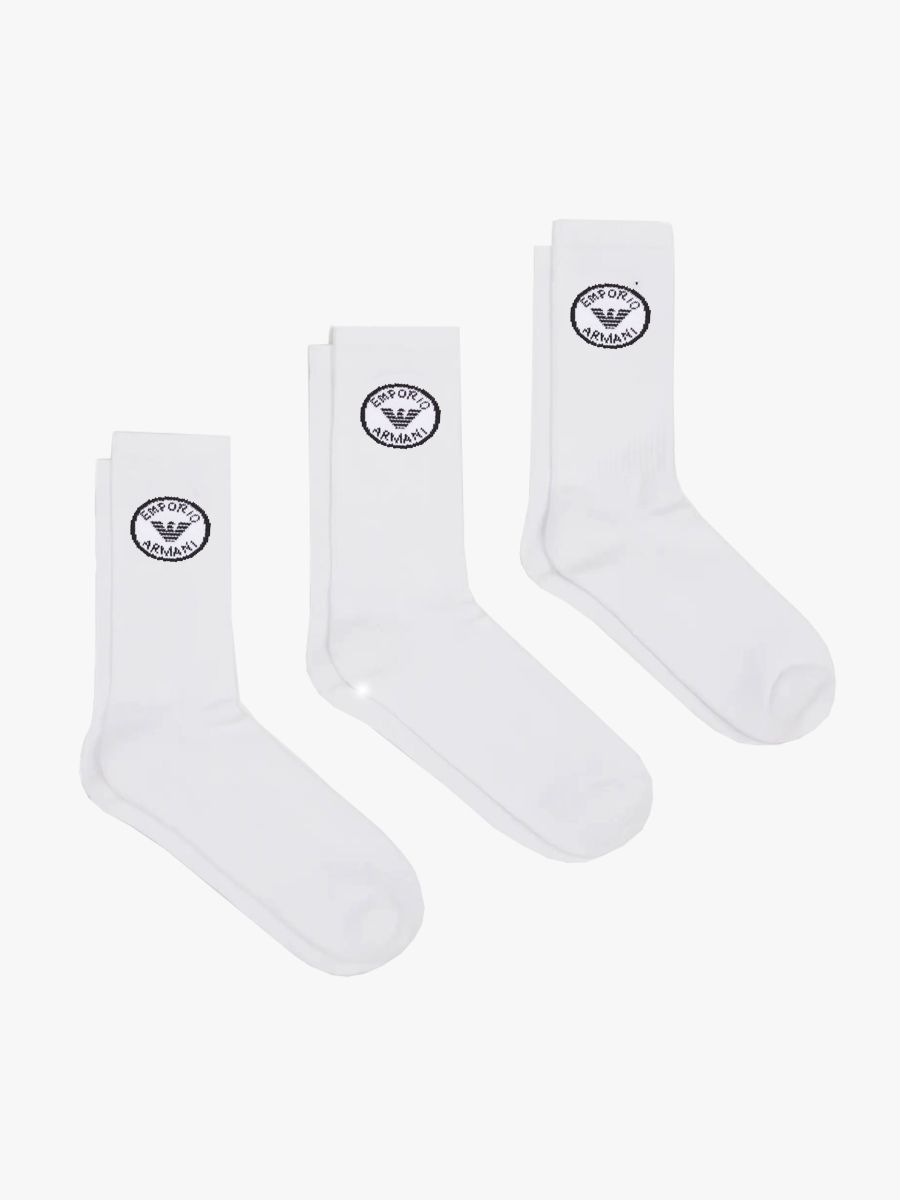 Emporio Armani 3 Pack Terrycloth Sports Logo Socks - White