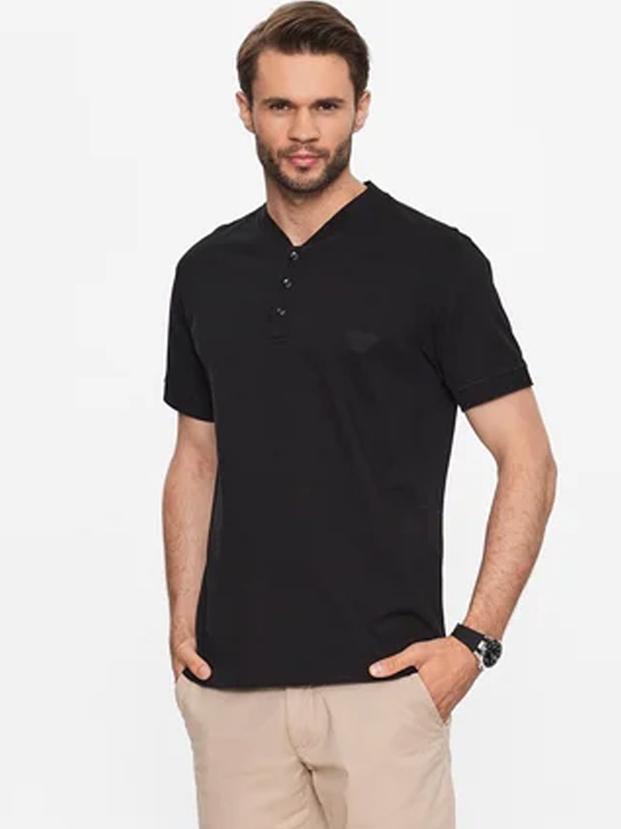 Emporio Armani Beach Grandad Collar Polo Shirt - Black