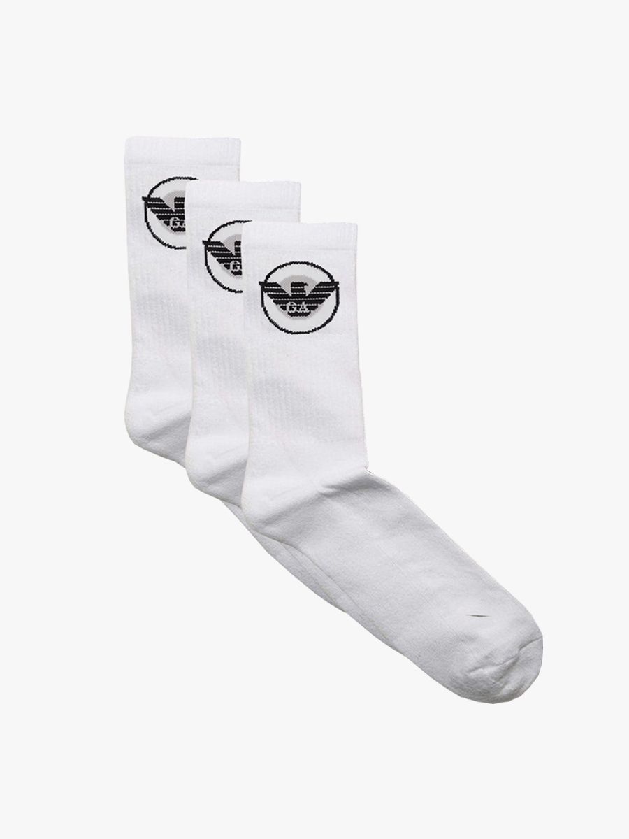 Emporio Armani 3 Pack Short Logo Socks - White 