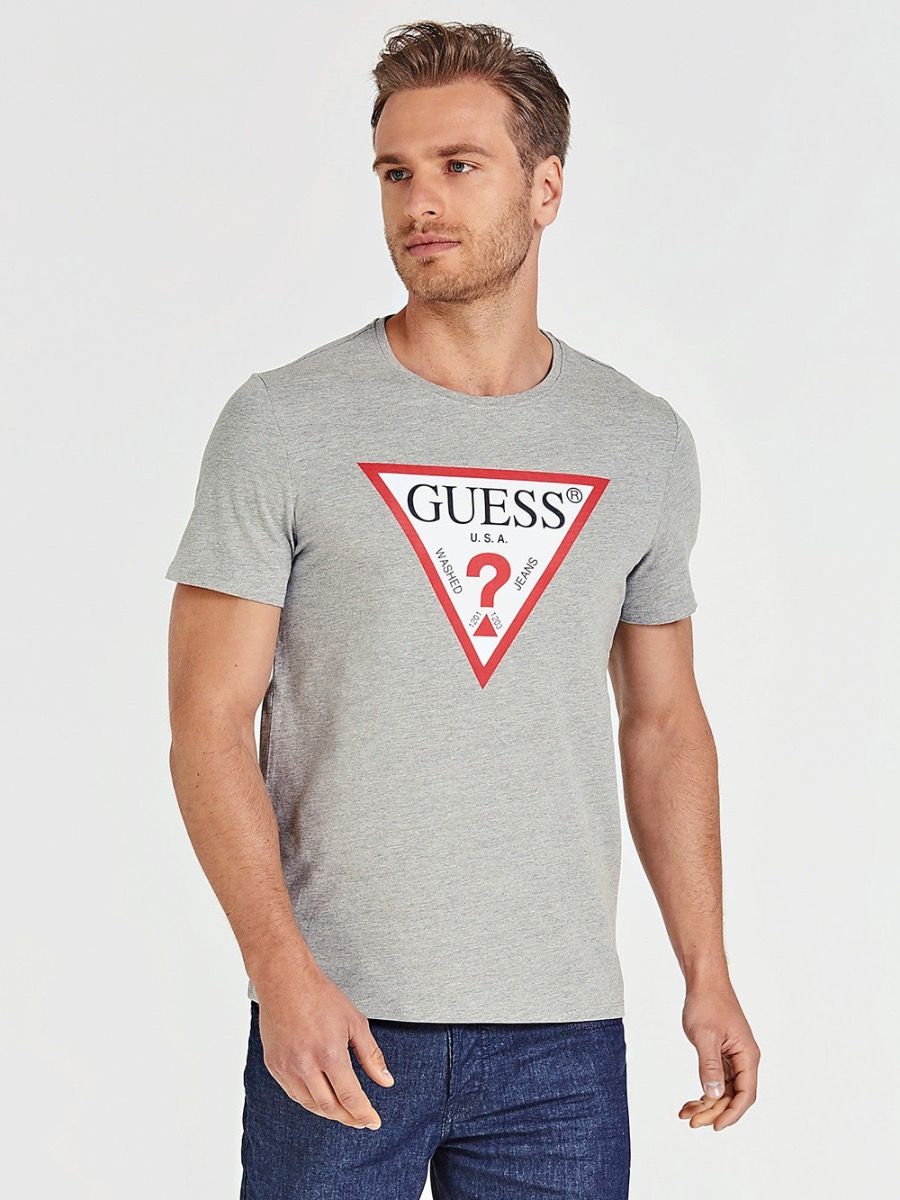 Zoologisk have Afskrække At håndtere Guess Triangle Large Mens Logo T-Shirt - Grey | Spiralseven
