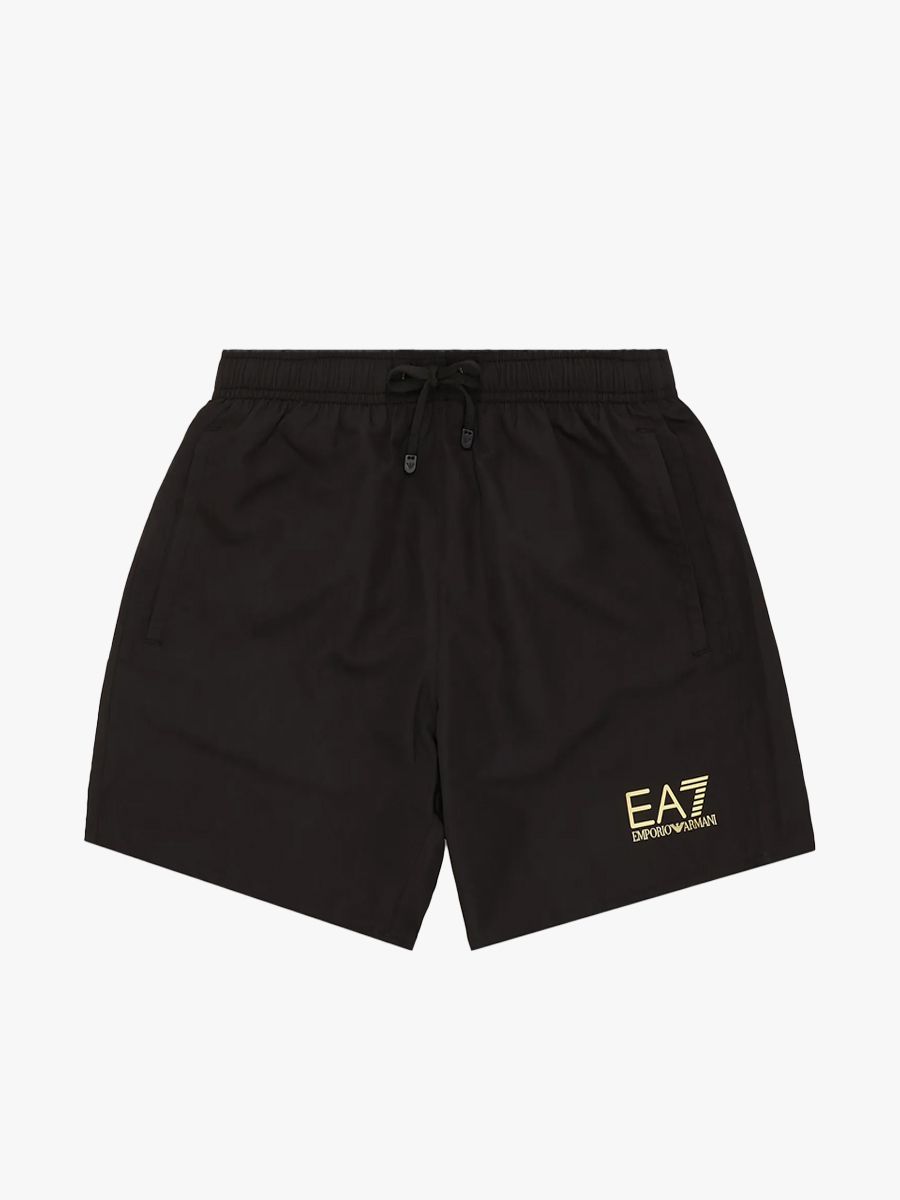 EA7 Emporio Armani Gold Logo Swim Shorts - Black