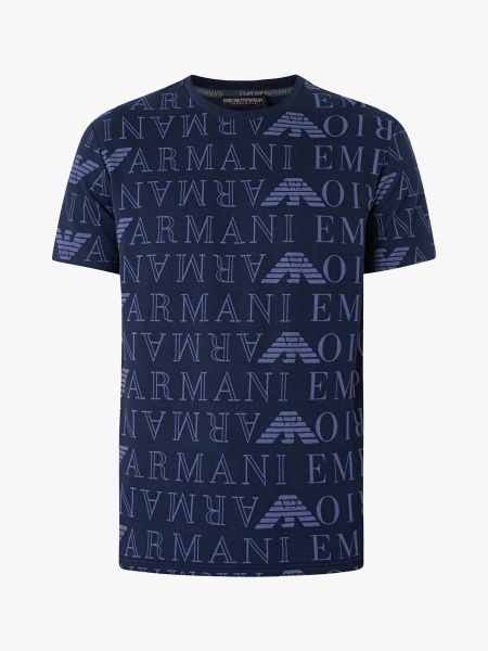 Emporio Armani Lounge All Over Logo Graphic T-Shirt - Navy Blue