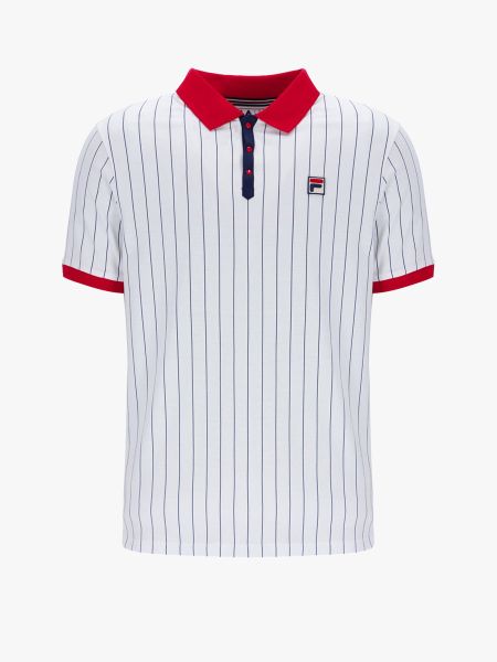 Fila Vintage BB1 Classic Striped Polo Shirt - White/Fila Red/Fila Navy
