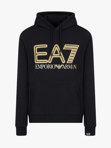 EA7 Emporio Armani Gold Logo Series Cotton Hoodie - Black