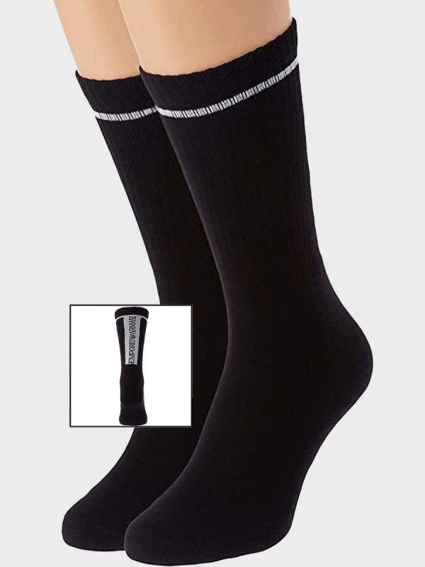 Emporio Armani 2 Pack Side Logo Socks - Black/White