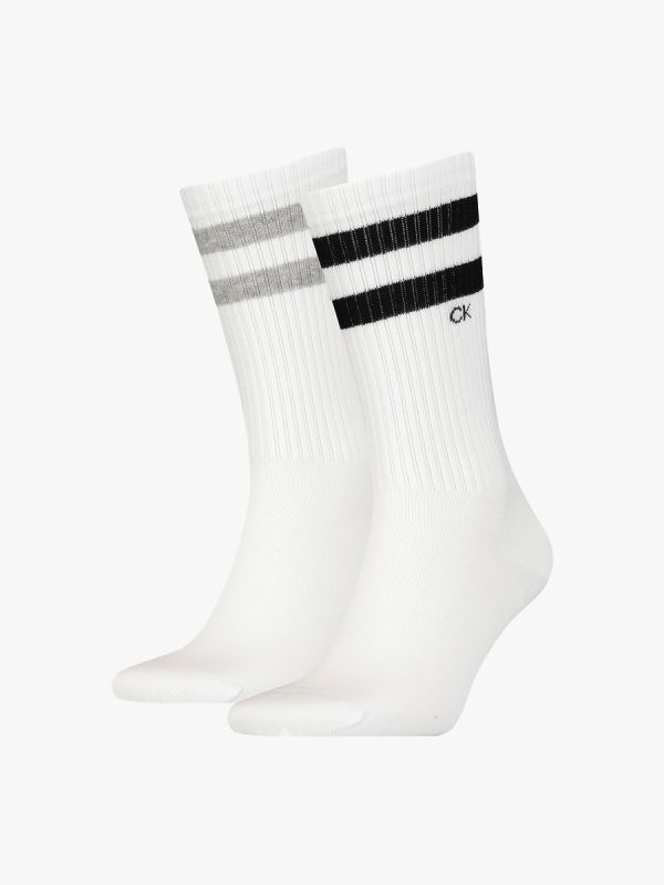 Calvin Klein 2 Pack Striped Crew Socks - White