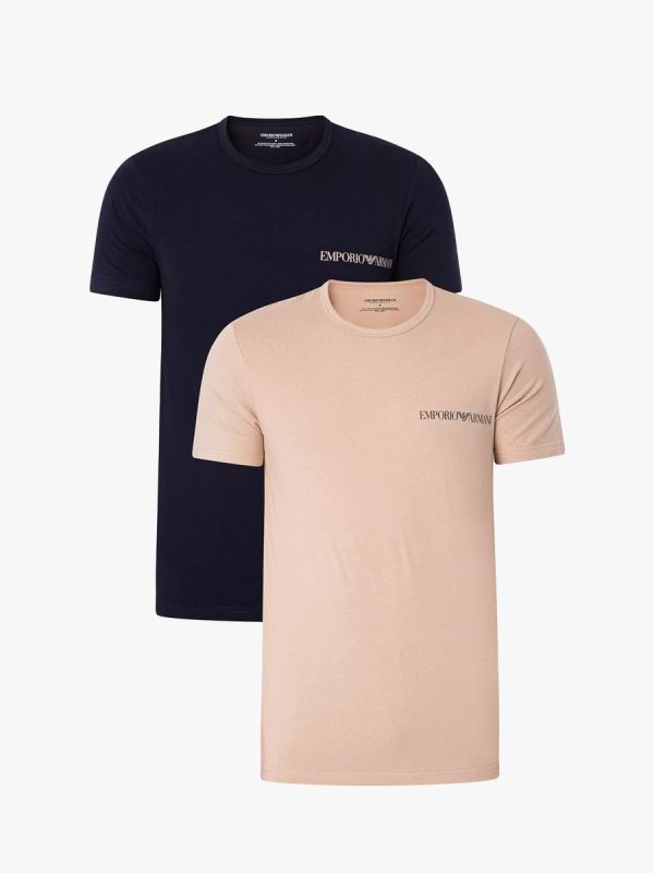 Emporio Armani Lounge 2 Pack Stretch Cotton T-Shirt - Rope/Navy