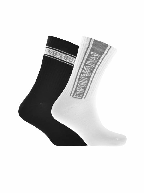 Emporio Armani 2 Pack Sports Tape Logo Socks - White/Black