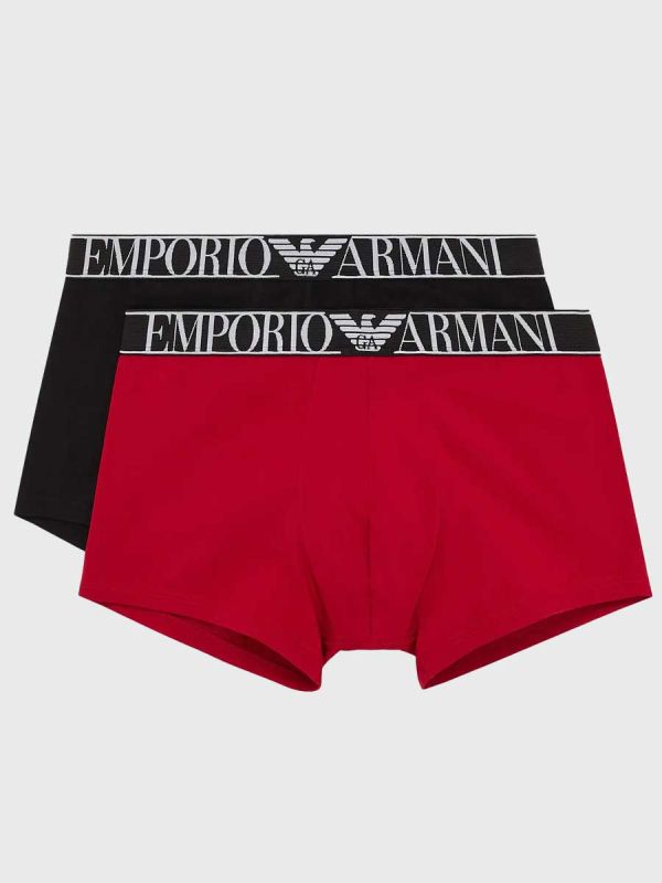 Emporio Armani 2 Pack Stretch Cotton Trunks - Black/Cherry