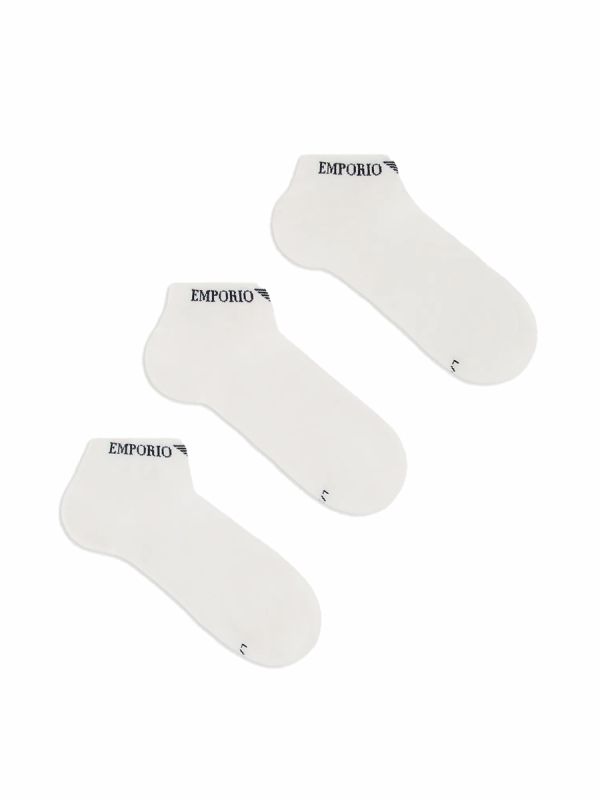 Emporio Armani 3 Pack Knitted Logo Trainer Socks - White