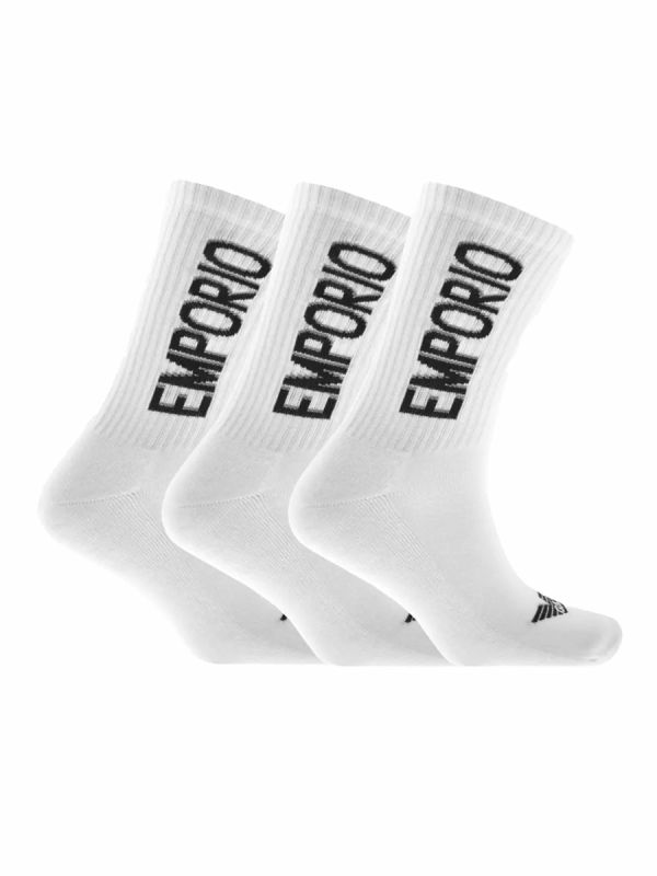 Emporio Armani 3 Pack Sports Logo Terry Socks - White