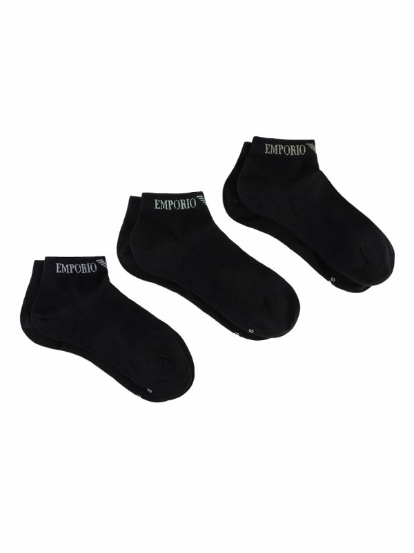 Emporio Armani 3 Pack Knitted Logo Trainer Socks - Black