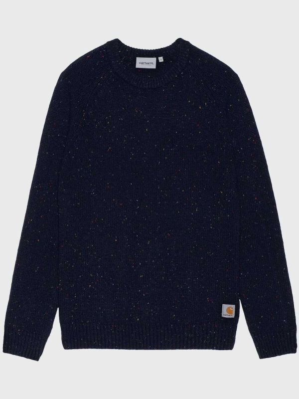 Carhartt WIP Anglistic Sweater - Speckled Dark Navy Heather