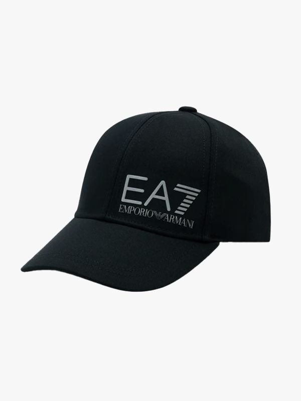 EA7 Emporio Armani Cotton Baseball Cap Silver Logo - Black