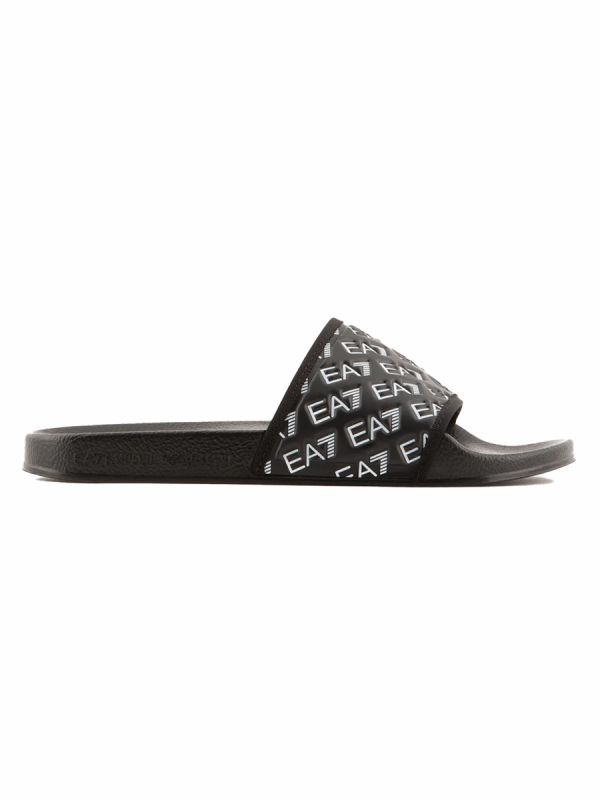 EA7 Emporio Armani All Over Logo Slides - Black/White